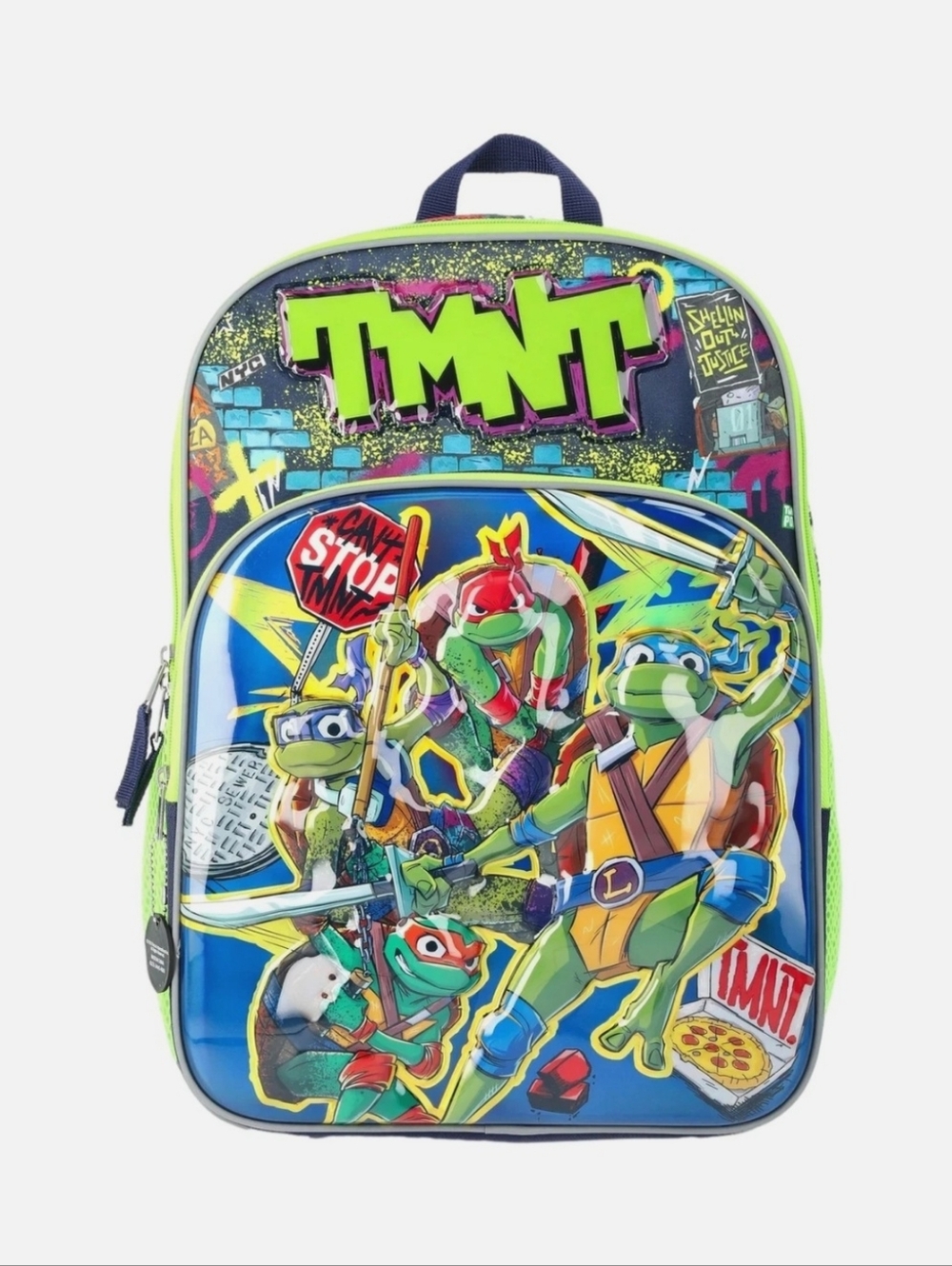 TMNT Neon Green Kids Backpack with Playful Turtle Graphics